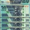Zimbabwe 20 Dollars 2020 (2021), UNC- 5 Pcs LOT, P-NEW DESIGN