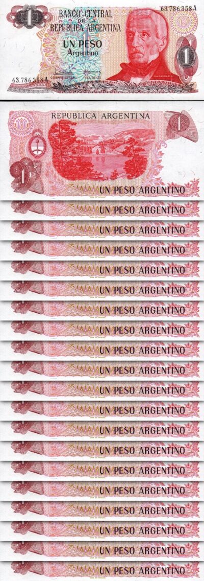 ARGENTINA  1 PESO 1983 -1984, UNC-, 20 PCS LOT, P-311, SUFFIX A