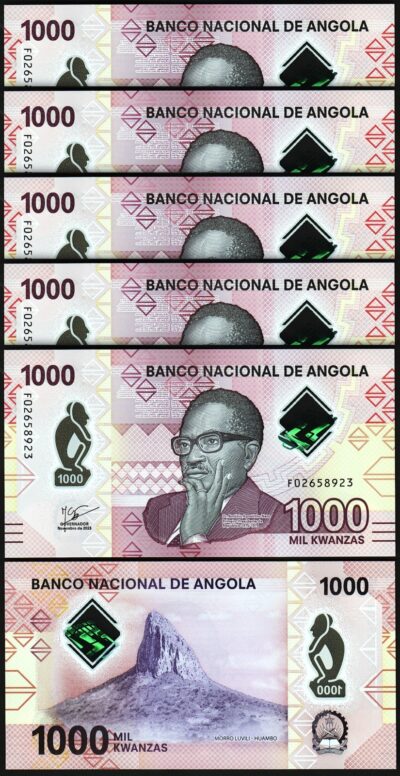 Angola 1000 Kwanzas 2023, UNC, 5 Pcs LOT, Consecutive, Polymer, P-162