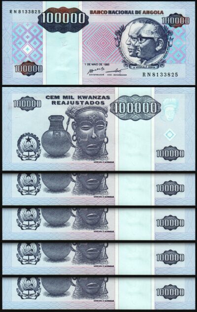 Angola 100000 100,000 Kwanzas 1995, UNC, 5 Pcs LOT, Consecutive, P-139
