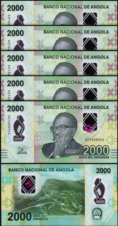 Angola 2000 Kwanzas 2023, UNC, 5 Pcs LOT, Polymer, P-163