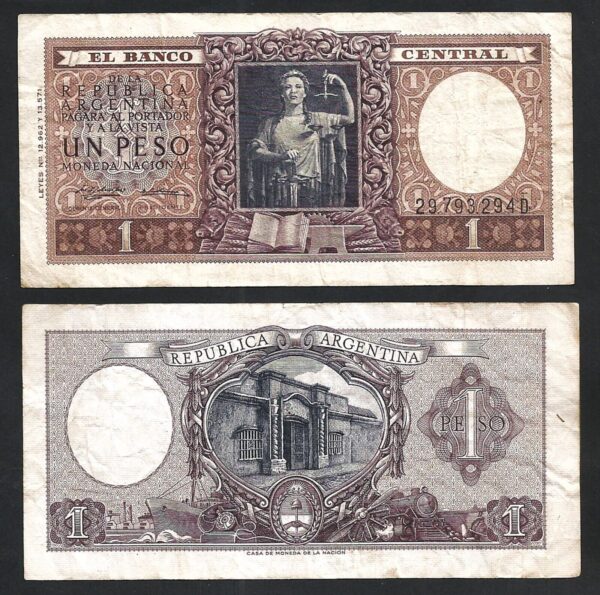 Argentina  1 Peso 1956, VF, 5 Pcs LOT, P-263, Circulated, Sign Type 2 - Image 3