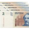 Argentina 2 Pesos 2012, aUNC / UNC, 5 PCS LOT, P-352, Suffix L, Bartolome Mitre