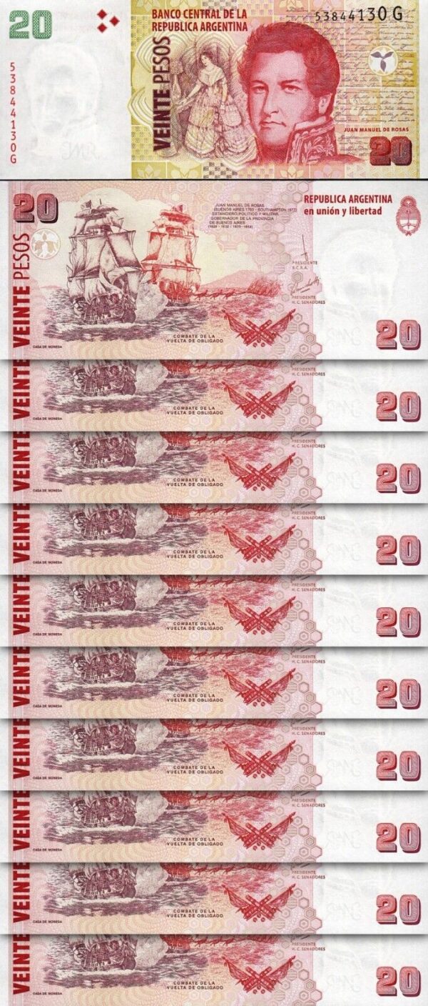 Argentina 20 Pesos ND (2003), 2018, UNC, 10 Pcs LOT, Consecutive,P-355, Suffix G