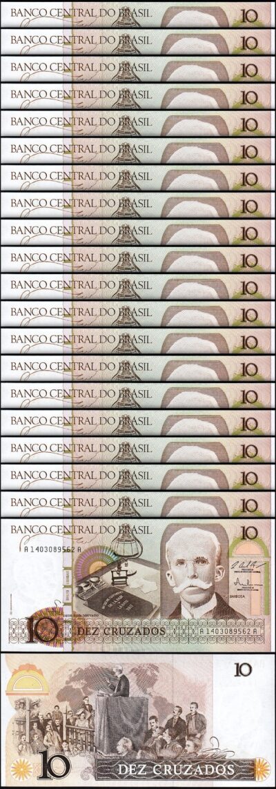Brazil 10 Cruzados 1987, UNC, 20 Pcs LOT, Consecutive, P-209b, Sign 25