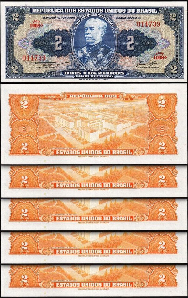 Brazil 2 Cruzeiros 1954 1958, UNC, 10 Pcs LOT, Consecutive, P-151b, Sign 6 - Image 3