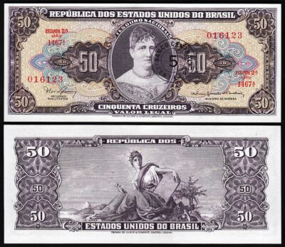 Brazil 5 Centavos on 50 Cruzeiros 1966 - 1967, XF P-184b