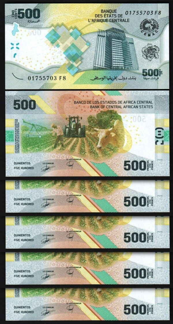 Central African St. 500 Francs 2020 2022, UNC, 10 PCS LOT, Hybrid Polymer, P-New - Image 3