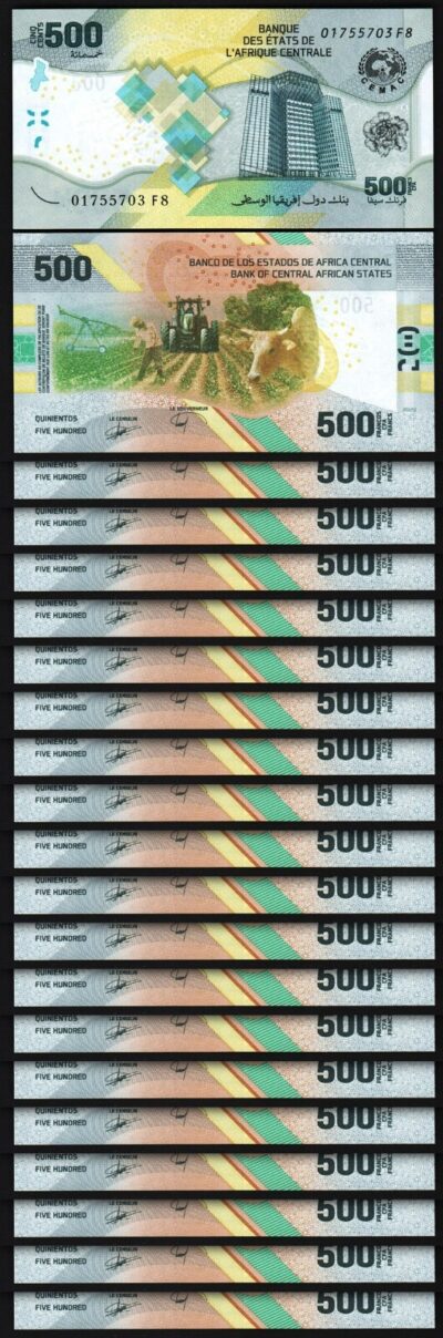 Central African St. 500 Francs 2020 2022, UNC, 20 PCS LOT, Hybrid Polymer, P-700