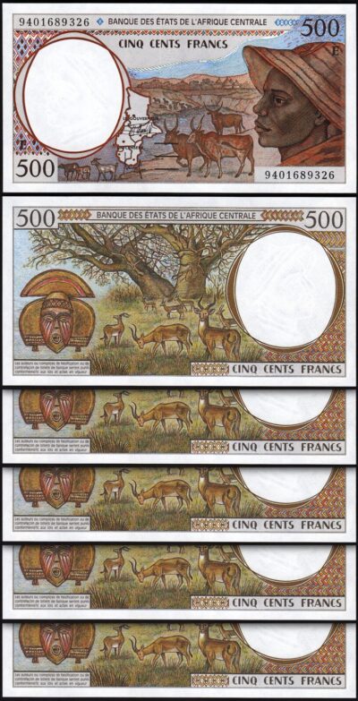 Central African St, CAMEROUN 500 Francs 1994, UNC, 5 Pcs LOT,Consecutive,P-201Eb