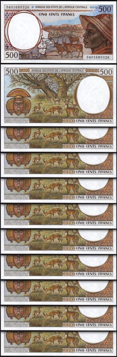 Central African St, CAMEROUN 500 Francs 1994,UNC, 10 Pcs LOT,Consecutive,P-201Eb