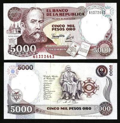p457y and p452p UNC Colombia 3 Note Set: 1000 to 5000 Pesos 2013/2014 - p456t 