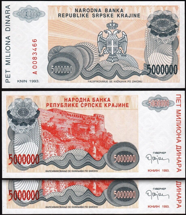 Croatia  5,000,000 - 5 Million Dinara 1993, UNC, 2 Pcs PAIR, Consecutive,P-R24,A