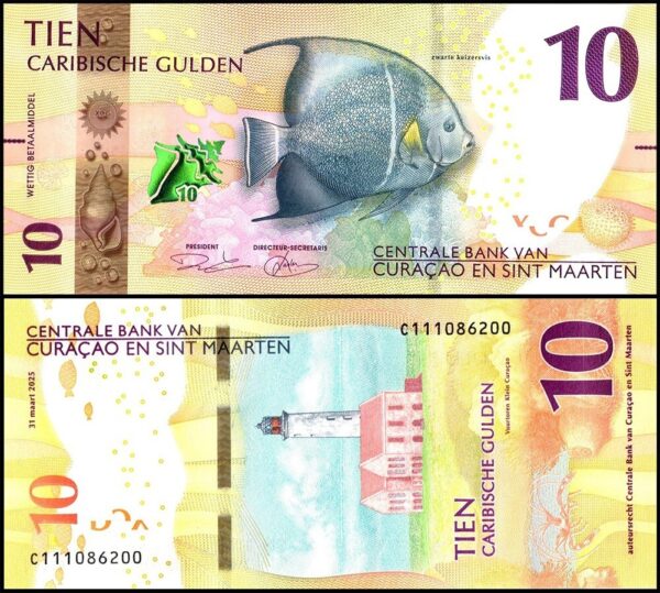 Curacao - Sint Maarten, Caribbean Guilder 10 Gulden 2025, UNC, P-1, Anglefish