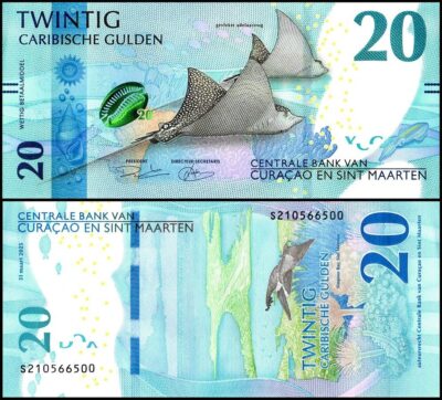 Curacao - Sint Maarten, Caribbean Guilder 20 Gulden 2025, UNC, P-2, Eagle Ray
