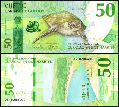 Curacao - Sint Maarten, Caribbean Guilder 50 Gulden 2025, UNC, P-3, Turtle