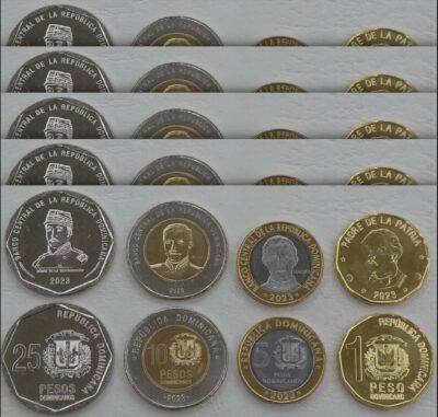 Dominican Republic 5 (x) 4 Pcs UNC Coins SET, 1 5 10 25 Pesos 2023, (20 Coins)