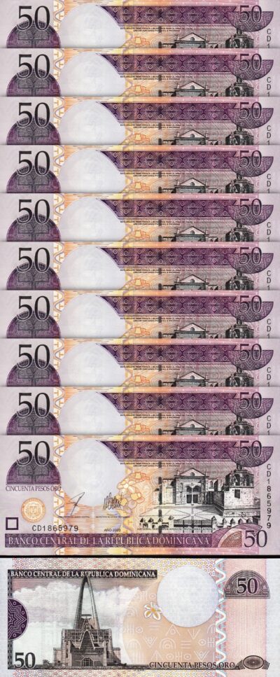 Dominican Republic, 50 Pesos Oro 2003, UNC, 10 Pcs LOT, P-170b