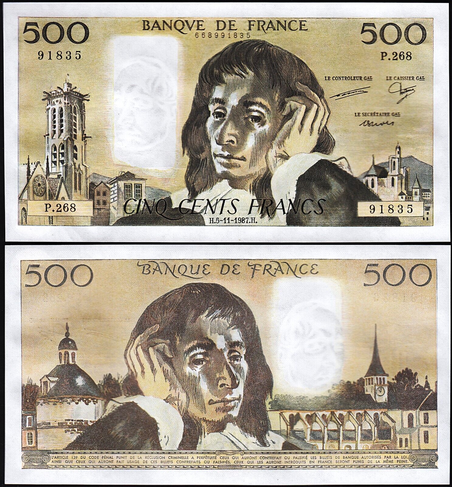 France 500 Francs 1987, Gem UNC, P-156f, Pascal – Fortumor Numismatic ...