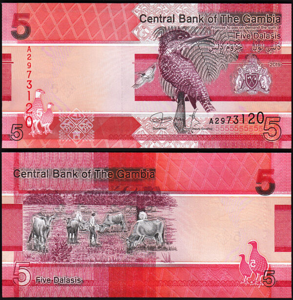 Gambia 5 Dalasis 2019, UNC, 10 Pcs LOT, Consecutive, P-NEW DESIGN - Image 3