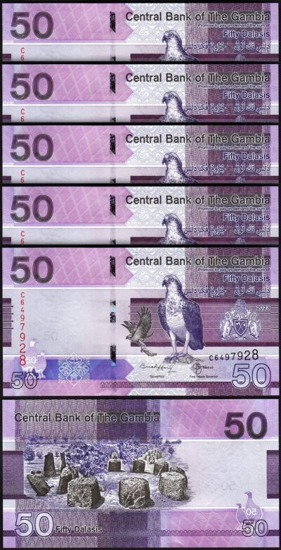 Gambia 50 Dalasis 2023 (2024), UNC, 5 Pcs LOT, Consecutive, P-NEW DATE, NEW SIGN