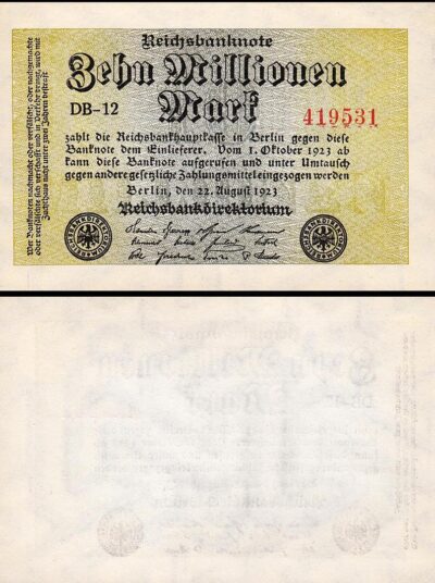 Germany 10000000 - 10 Million Mark 1923, aUNC, P-106a, Watermark G/D in Stars