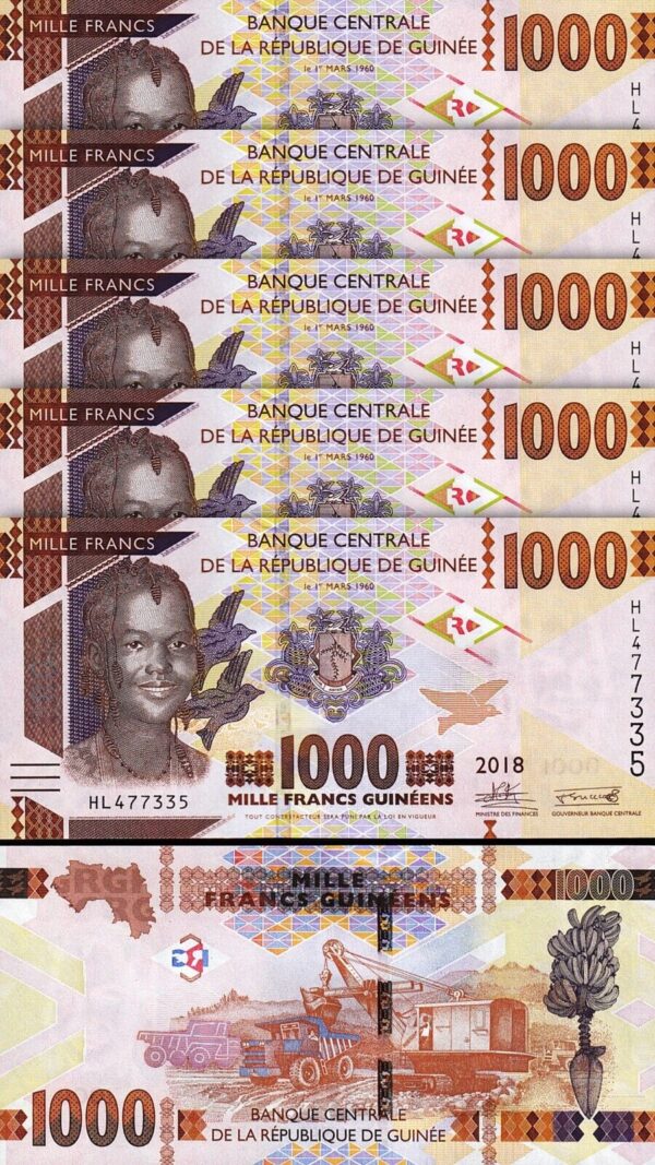 Guinea 1000 Francs, 2018 2019, UNC, 10 Pcs LOT, Consecutive, P-48 - Image 3