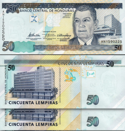 Honduras 50 Lempiras 2010, UNC, 2 Pcs PAIR, Consecutive, P-94b, Prefix AN