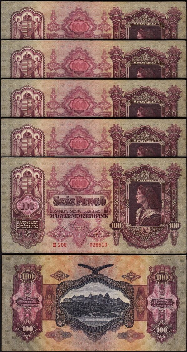 Hungary 100 Pengo 1930, aXF, 5 Pcs LOT, P-98