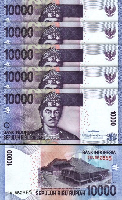 Indonesia 10000 10,000 Rupiah 2013, UNC, 5 Pcs LOT, Consecutive, P-150e
