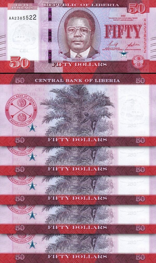 Liberia 50 Dollars 2022, UNC, 10 Pcs LOT, Consecutive, P-New Design - Image 3