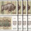 Lithuania 100 Talonu 1991, UNC, 5 Pcs LOT, Consecutive, P-38b, Fully Watermark