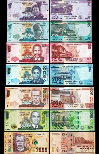 Malawi 7 Pcs SET, 20 50 100 200 500 1000 2000 Kwacha 2020 2021 2024 2025, UNC