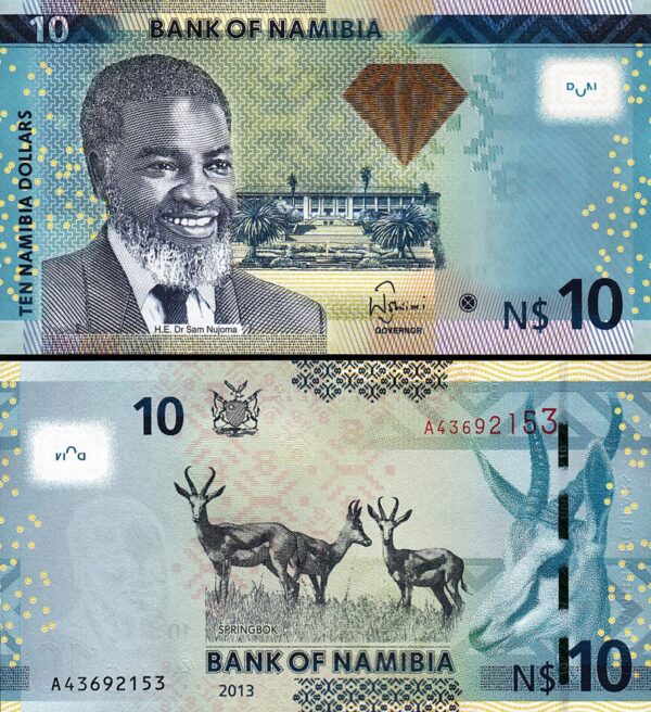 Namibia 10 Dollars 2013, UNC, 2 Pcs PAIR, Consecutive, P-11b, With DIAMOND - Image 3