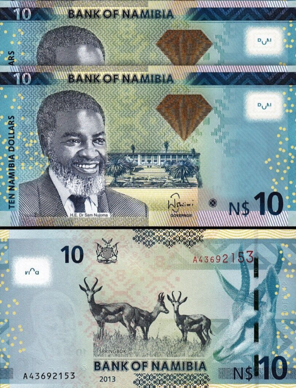 Namibia 10 Dollars 2013, UNC, 2 Pcs PAIR, Consecutive, P-11b, With DIAMOND