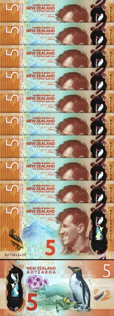 New Zealand 5 Dollars 2015, UNC, 10 Pcs LOT, Consecutive, POLYMER, P-191