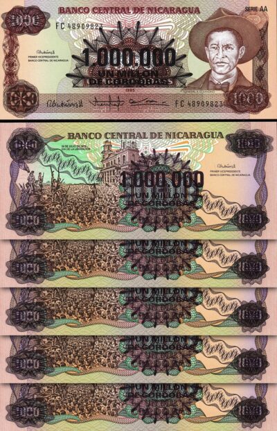 Nicaragua 1000000 on 1000  Cordobas 1985 1990, UNC, 5 Pcs LOT, Consecutive,P-164