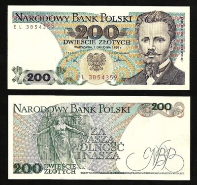 Poland 200 Zloty 1988, UNC-, P-144c , JAROSLAW DABROWSKI