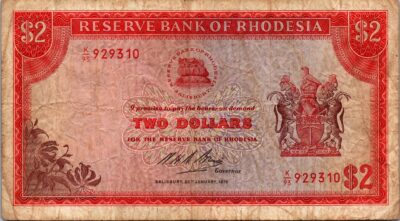 Rhodesia 2 Dollar 20 January 1975, VF, P-31i, Circulated
