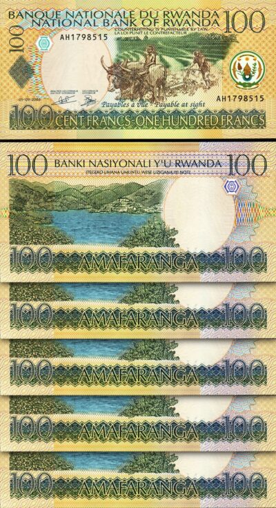 Rwanda 100 Francs 2003, UNC, 5 Pcs LOT, Consecutive, P-29b