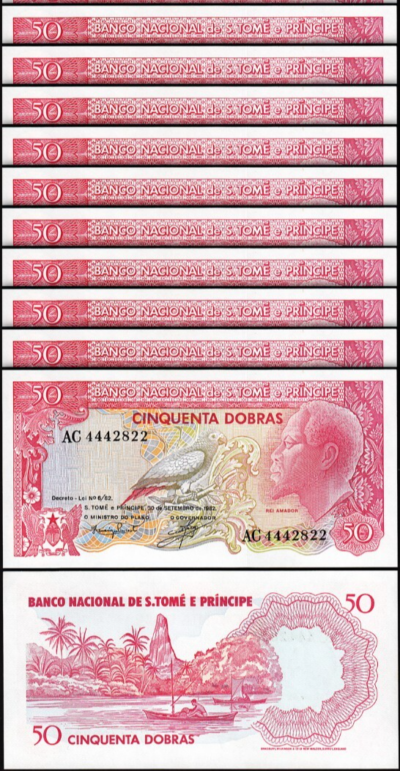Saint Thomas & Sao Tome 50 Dobras 1982, UNC, 10 Pcs LOT, Consecutive, P-56