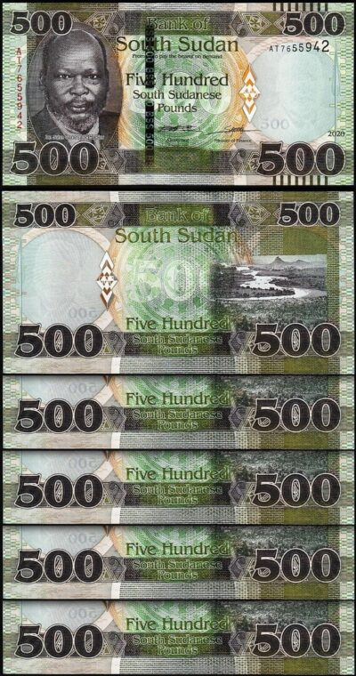 South Sudan 500 Pounds 2020 (2021), UNC, 5 Pcs LOT, Consecutive, P-16