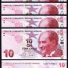 Turkey 10 Lira 2009 - 2022, UNC, 5 Pcs LOT, Consecutive, Prfx F, P-223f,New Sign