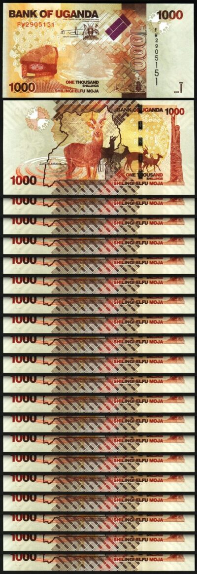 Uganda 1000 Shillings 2022, UNC, 20 PCS LOT, P-49 New Sign