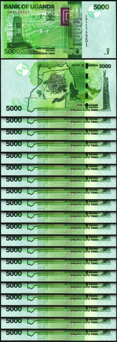 Uganda 5000 5,000 Shillings 2025, UNC, 20 Pcs LOT, Consecutive, P-51 NEW DATE,DM