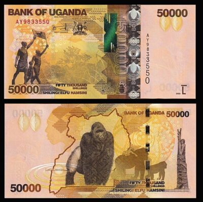 Uganda 50000 50,000 Shillings 2021, UNC, P-54d New Sign, Prefix AX