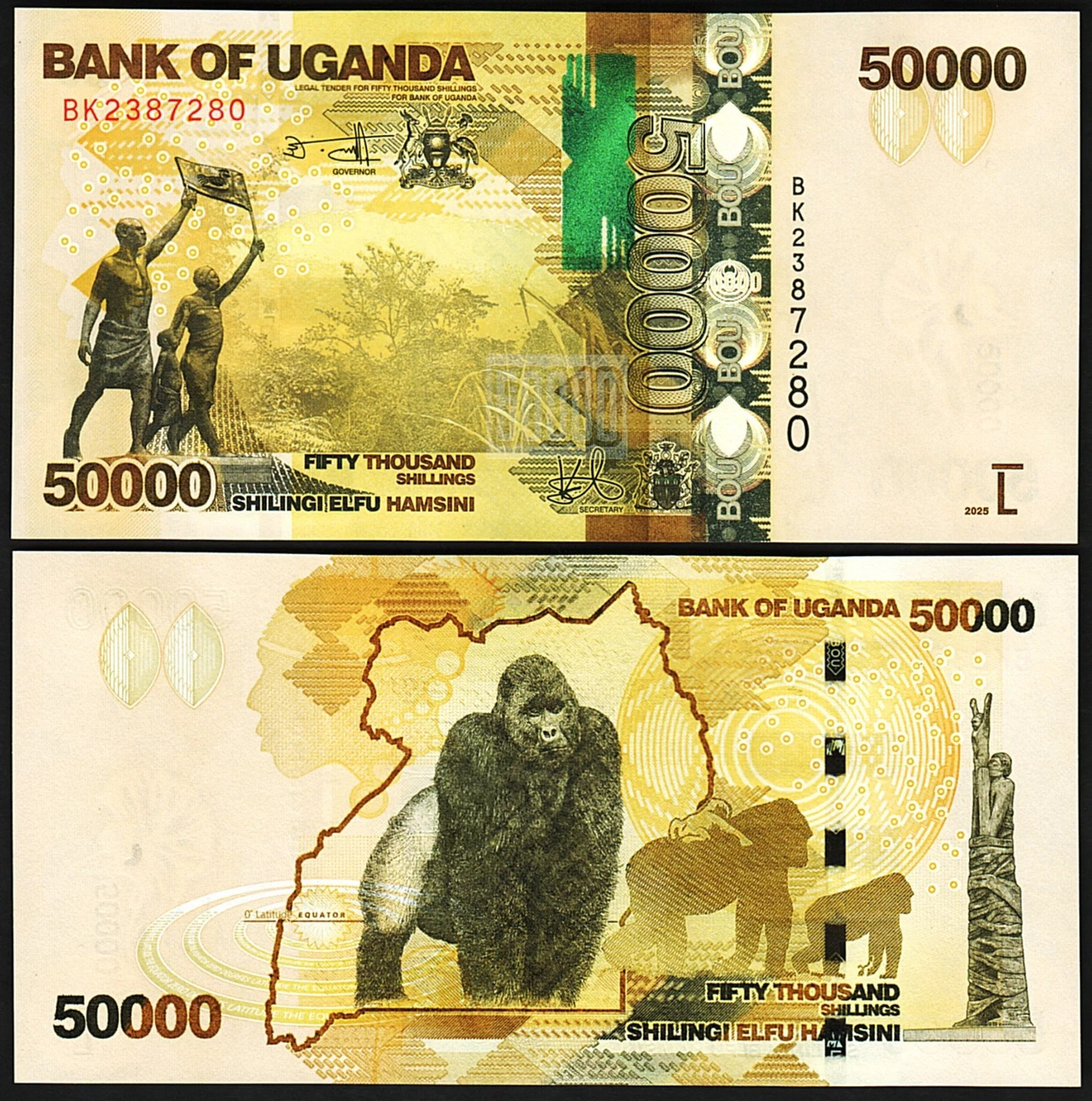 Uganda 6 Pcs UNC Set, 1000 2000 5000 10000 20000 50000 Shillings 2024 2025 - Image 3