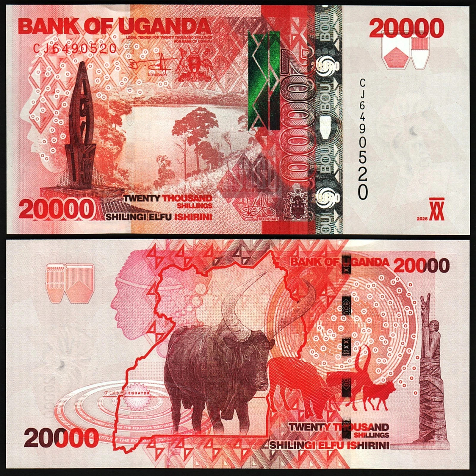 Uganda 6 Pcs UNC Set, 1000 2000 5000 10000 20000 50000 Shillings 2024 2025 - Image 4
