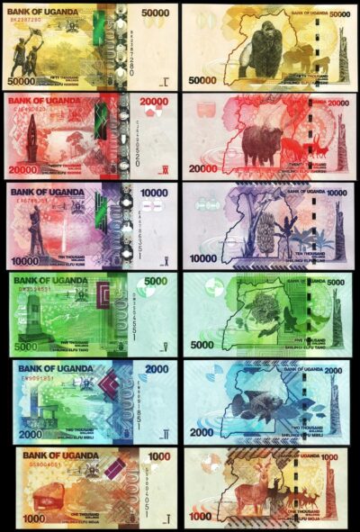 Uganda 6 Pcs UNC Set, 1000 2000 5000 10000 20000 50000 Shillings 2024 2025