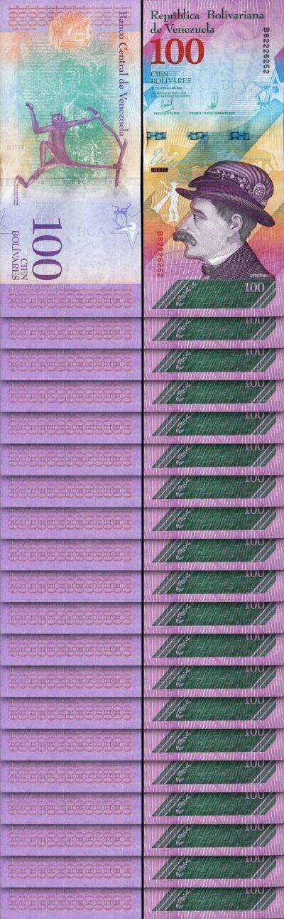 Venezuela 100 Bolivares Soberano 15-1- 2018, UNC, 20 Pcs LOT, P-106a